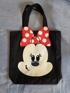 Black Disney Minnie/Mickey Mouse Flip Face Canvas Stitched Tote Bag
